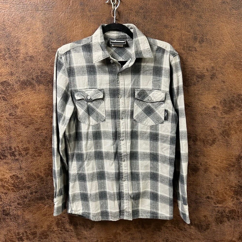 The Hundreds Grey Gray Plaid Flannel Button Down Mens Unisex Small Long Sleeve